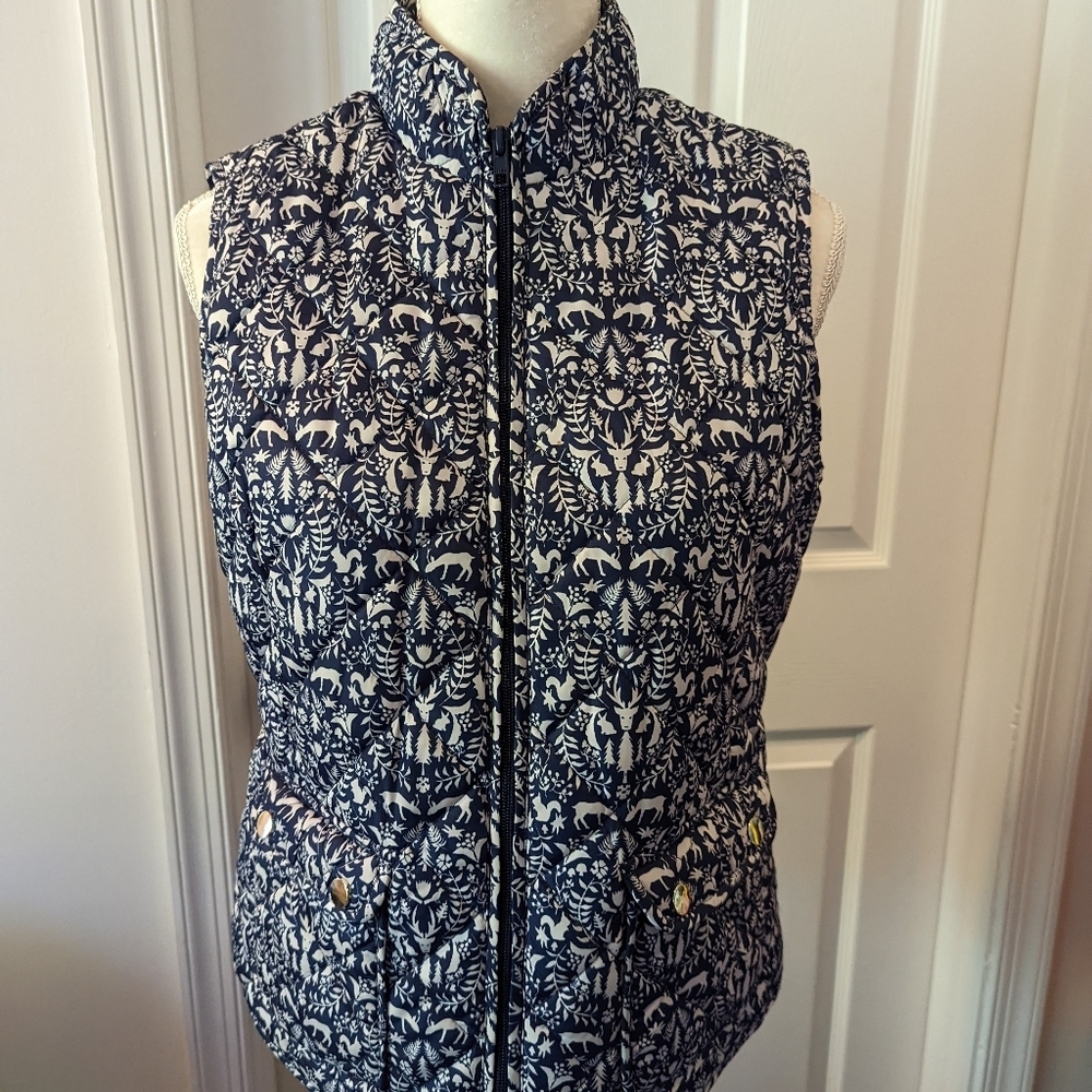 St. Johns Bay‎ puffer vest blue with woodland creatures womens size small